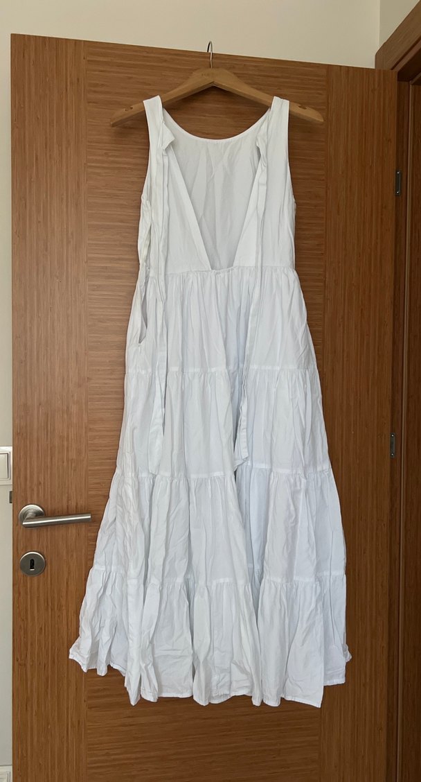 Beyaz Uzun Keten Bohem Elbise - Görsel 3