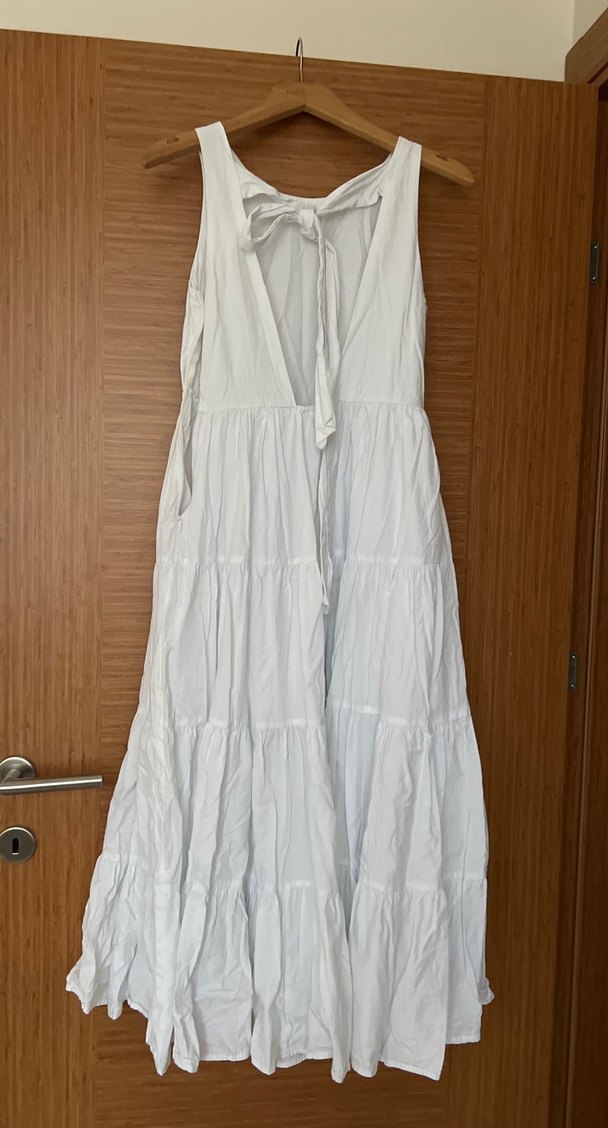 Beyaz Uzun Keten Bohem Elbise - Görsel 4