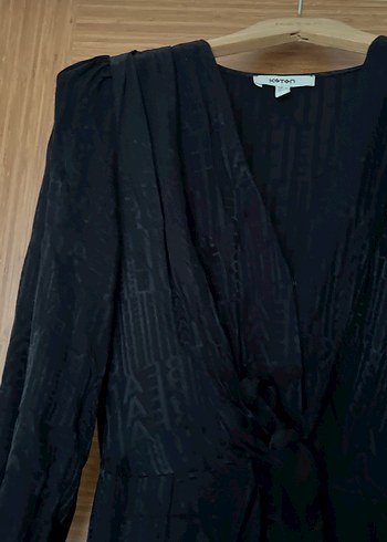 Siyah V Yaka Uzun Keten Elbise - Görsel 3