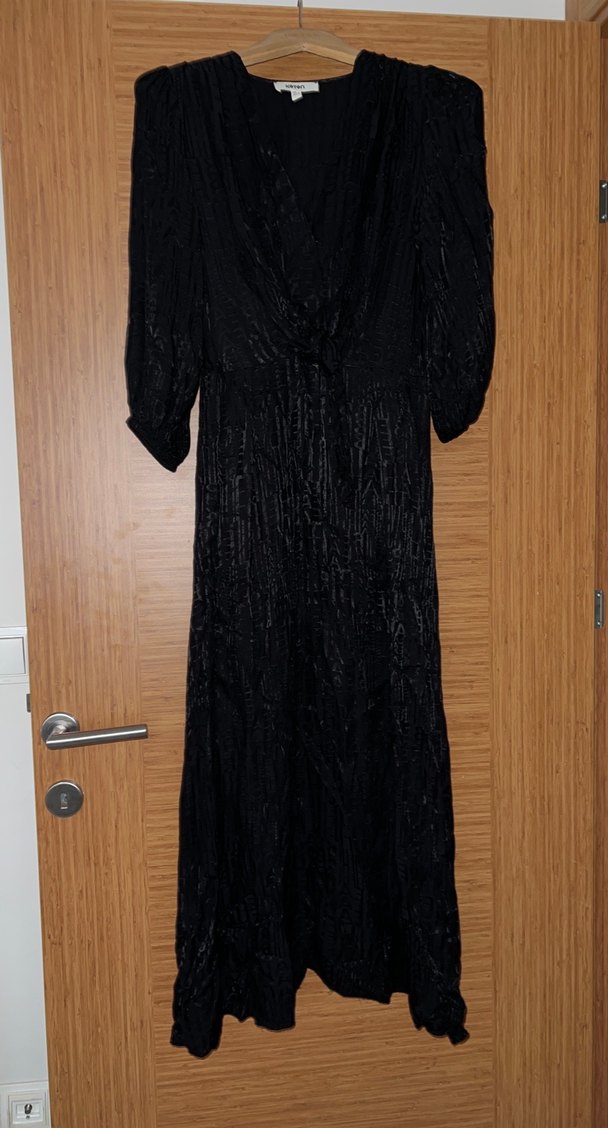 Siyah V Yaka Uzun Keten Elbise - Görsel 4