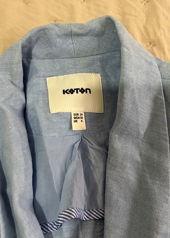 Mavi Keten Kadın Midi Blazer Ceket - Görsel 2