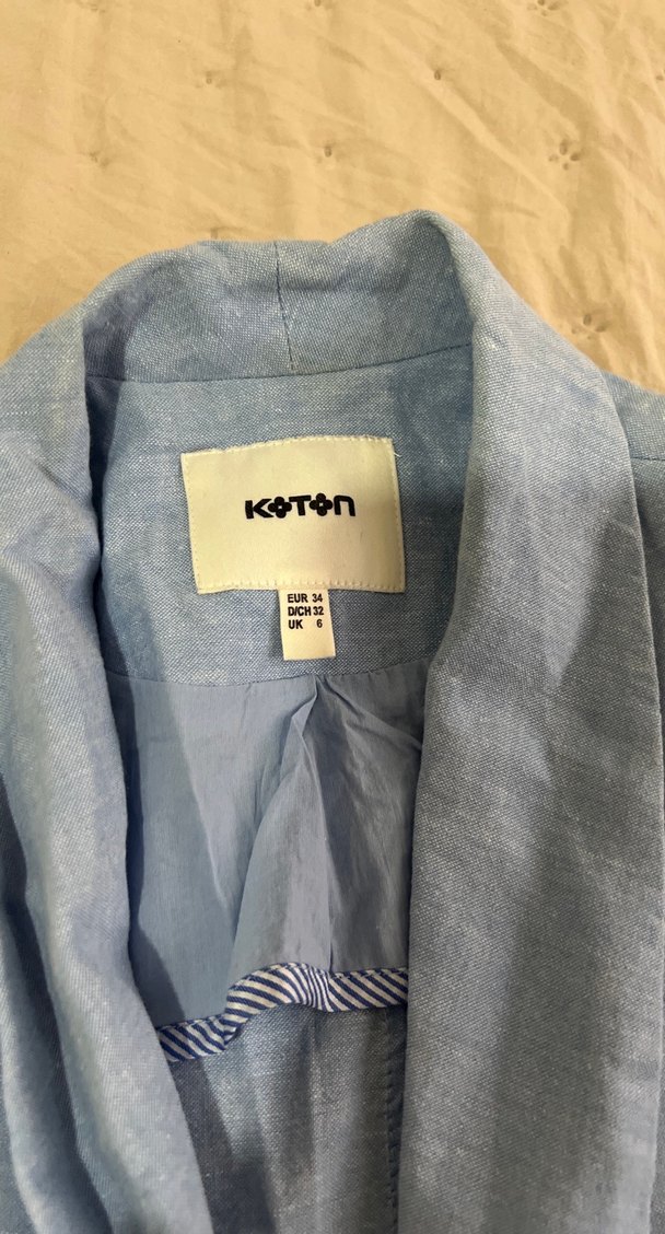 Mavi Keten Kadın Midi Blazer Ceket - Görsel 2