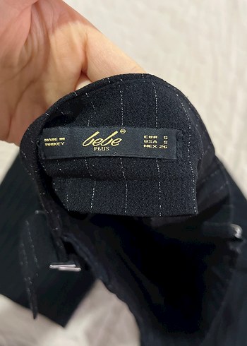 Lacivert Pilili Midi Kumaş Pantolon kısa paçalı - Görsel 5