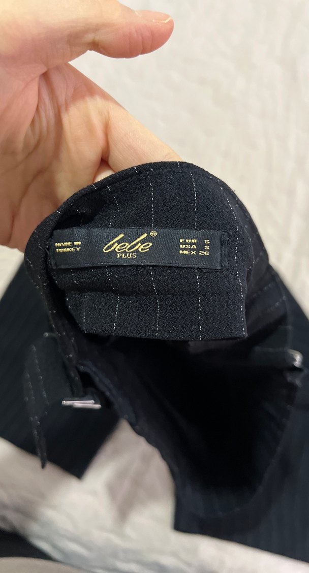 Lacivert Pilili Midi Kumaş Pantolon kısa paçalı - Görsel 5