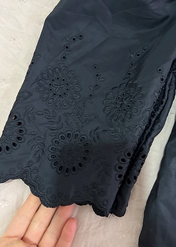 Siyah Drapeli Kadın Bluz, Uzun Kollu, Mini - Görsel 3