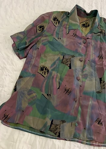 Kadın Çok Renkli Bol Kesim Kısa Kollu Gömlek - Görsel 3