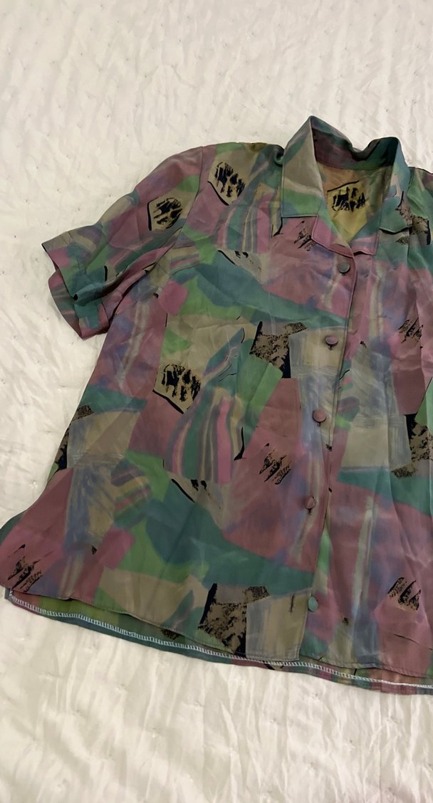 Kadın Çok Renkli Bol Kesim Kısa Kollu Gömlek - Görsel 3