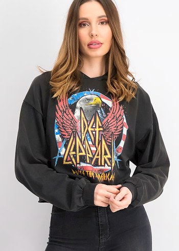 Siyah Rock Punk Baskılı bershka Sweatshirt