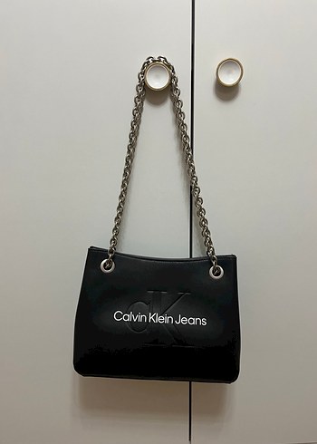 Calvin klein jeans Zincirli Siyah Deri Kadın Çanta