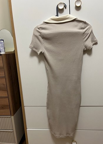 H&M Polo Yaka Bej Midi Elbise
