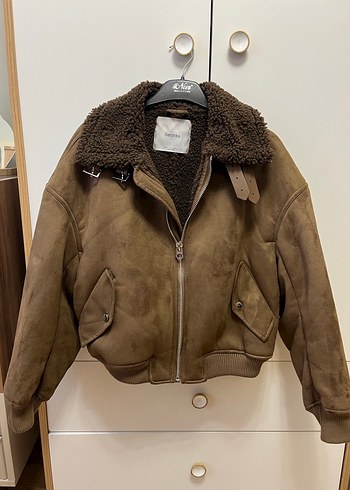 Bershka Bershka Kahverengi Süet Kürklü Kadın Ceket