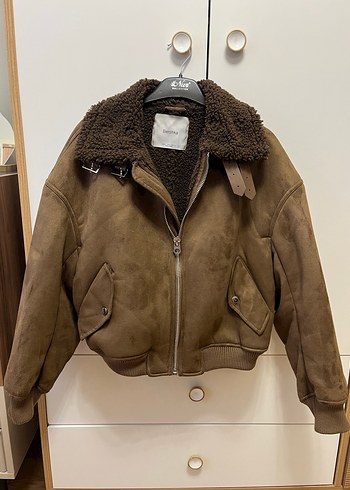 Bershka Kahverengi Süet Kürklü Kadın Ceket