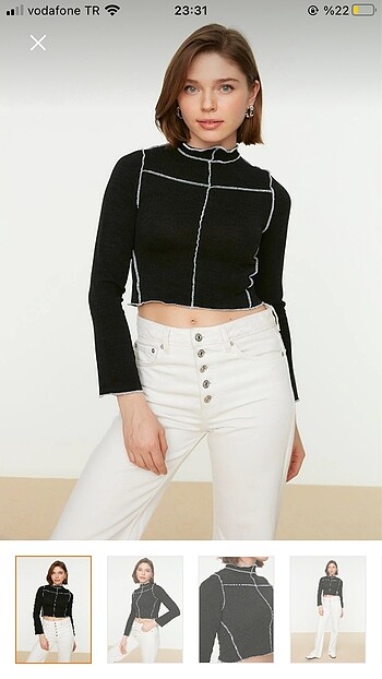 Zara Siyah overlok detayli orme bluz