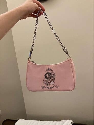 Bershka pembe ejderha desenli baget canta