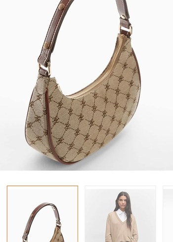 Mango monogram desenli jakar omuz çanta