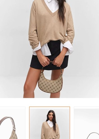 Beden Mango monogram desenli jakar omuz çanta