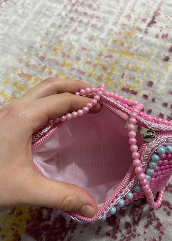 Pembe Boncuk İşlemeli Kız Çanta - Görsel 3