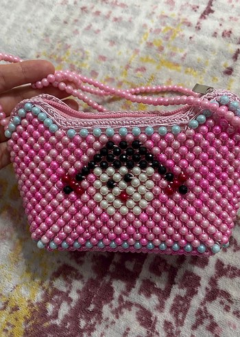 Pembe Boncuk İşlemeli Kız Çanta - Görsel 2