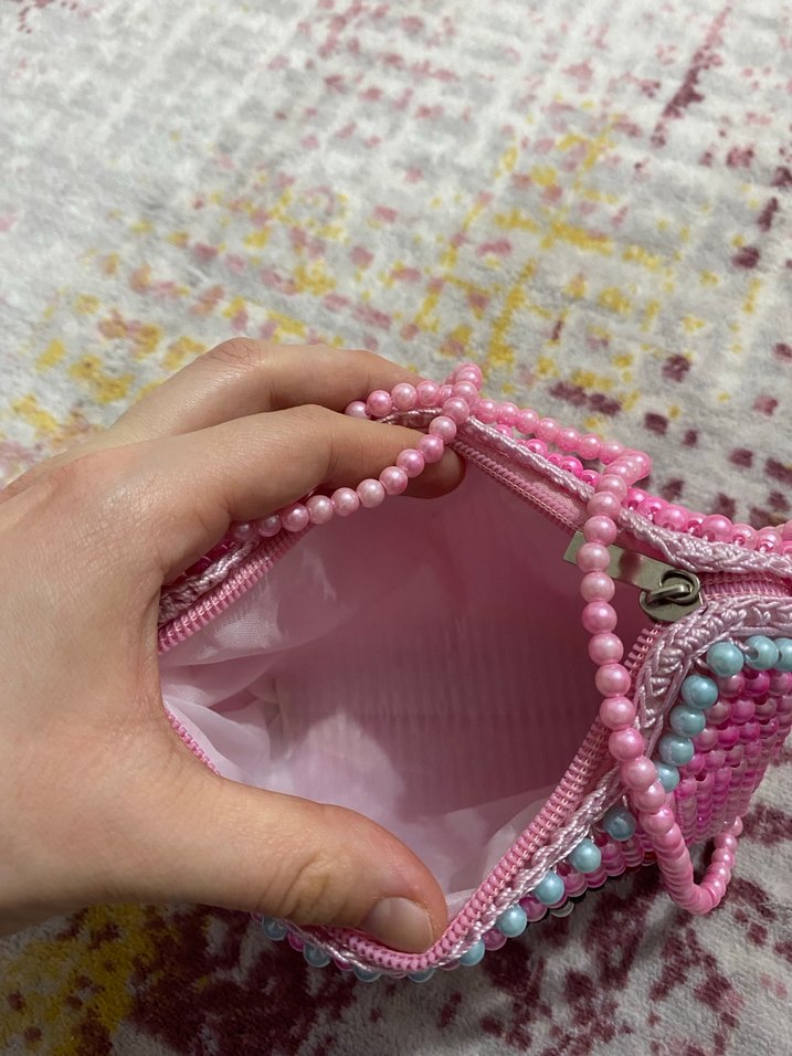 Pembe Boncuk İşlemeli Kız Çanta - Görsel 3