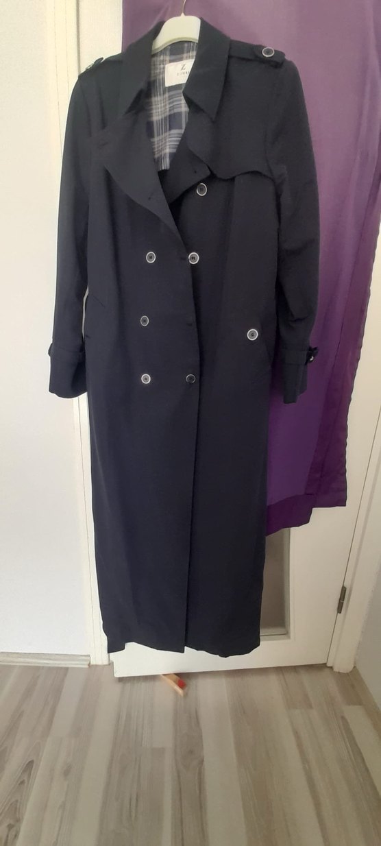 Lacivert Uzun Kadın Trençkot - Görsel 3