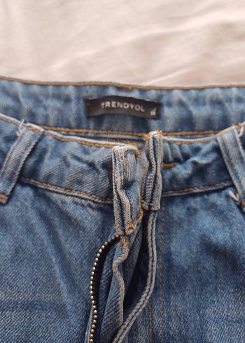 Trendvol Kadın Mavi Denim Fermuarlı yüksel bel mom jean