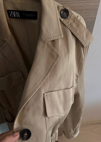 Düğmeli Bej Kadın Keten Ceket - Görsel 7