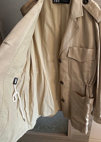 Düğmeli Bej Kadın Keten Ceket - Görsel 5