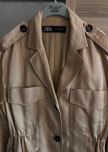 Düğmeli Bej Kadın Keten Ceket - Görsel 2