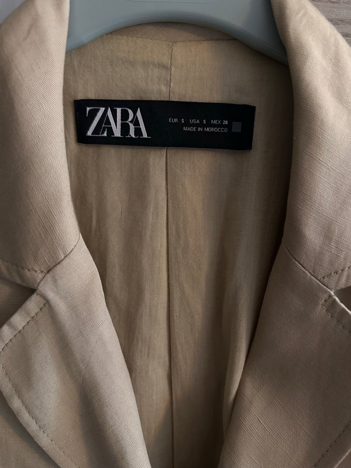 Düğmeli Bej Kadın Keten Ceket - Görsel 3