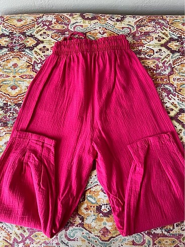 s Beden pembe Renk Keten pantolon