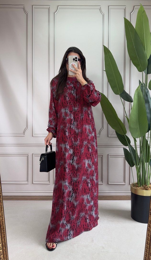 Bordo Uzun Kollu Piliseli Uzun Elbise - Görsel 4