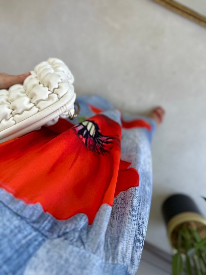 Püsküllü, Uzun Kol, V Yaka Kadın Bohem Elbise - Görsel 3