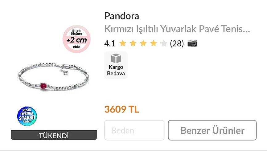 Beden pembe Renk Pandora bileklik