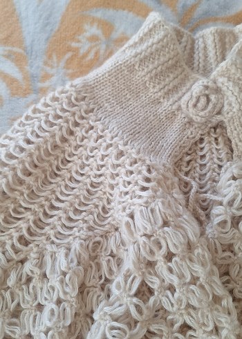 Kız Çocuk Beyaz Dantel Örgü Bohem Poncho - Görsel 3