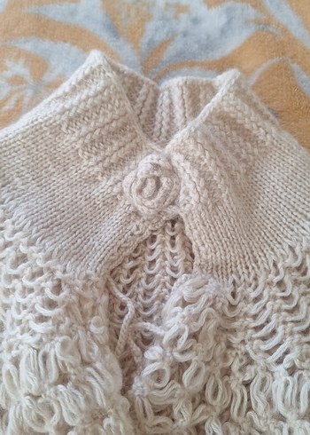 Kız Çocuk Beyaz Dantel Örgü Bohem Poncho - Görsel 4