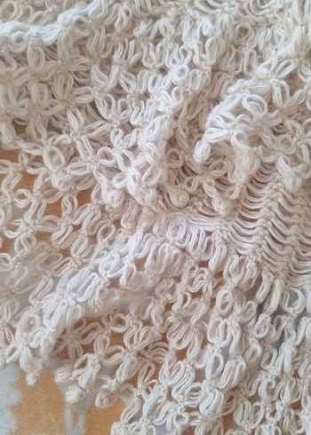 Kız Çocuk Beyaz Dantel Örgü Bohem Poncho - Görsel 2