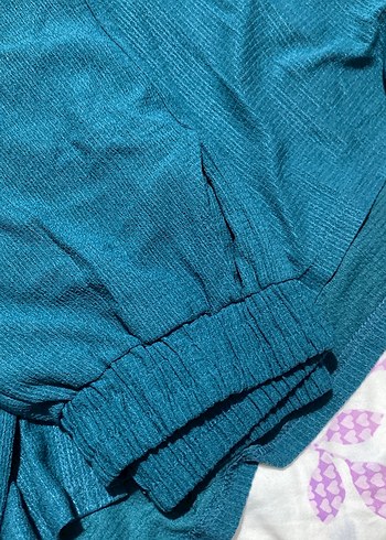 Düğmeli petrol mavisi Keten Gömlek pantalon takım - Görsel 4