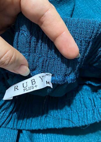 Düğmeli petrol mavisi Keten Gömlek pantalon takım - Görsel 5