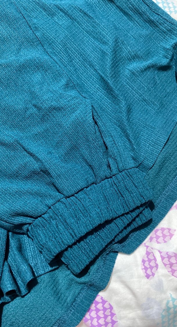 Düğmeli petrol mavisi Keten Gömlek pantalon takım - Görsel 4