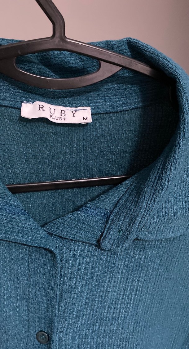 Düğmeli petrol mavisi Keten Gömlek pantalon takım - Görsel 2