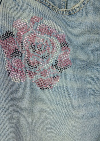 Zara Pembe Payetli Batik Desenli Kadın Denim Pantolon