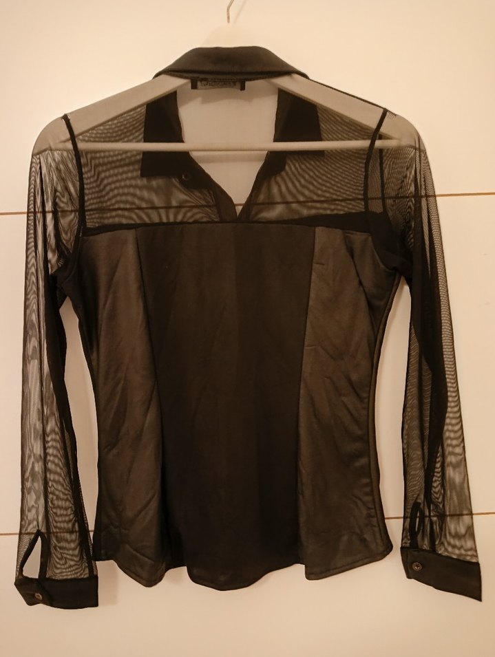 Deri Görünümlü Siyah Düğmeli Gömlek - Görsel 4