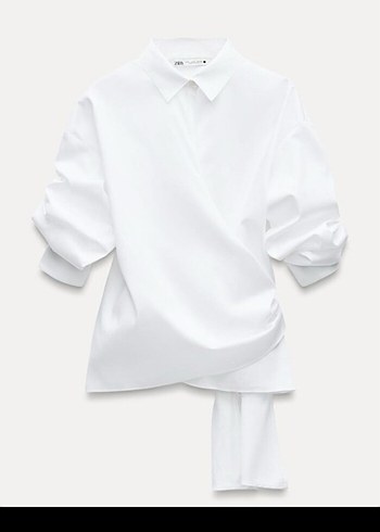 zara Beyaz Kuşaklı Kadın Gömlek - Görsel 3