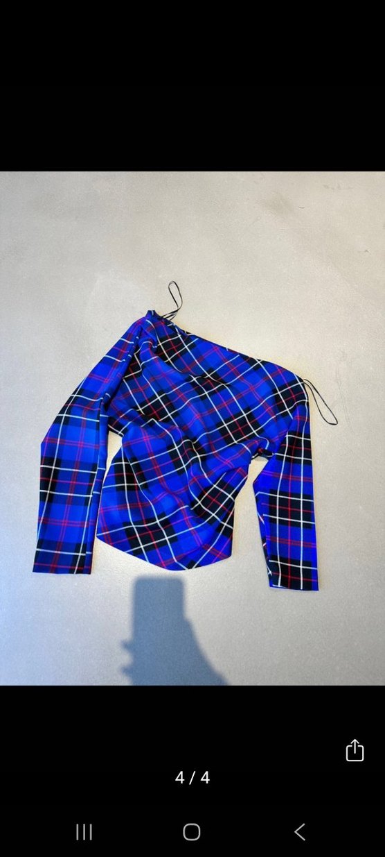 Mavi renk düşük omuz Uzun Kollu Kadın Bluz - Görsel 4