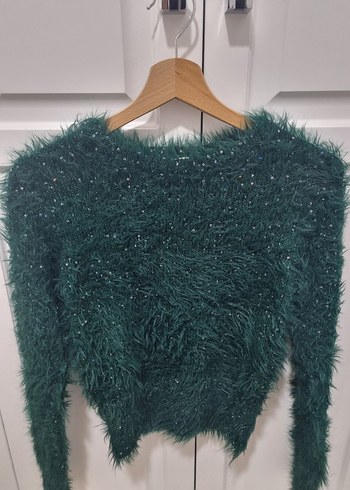 zaraKısa Tüylü Yeşil Kadın Kazak stradivarius dar paça pantalon - Görsel 3