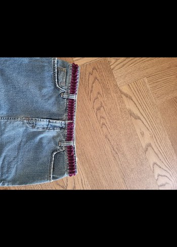 Kadın Mor Nakışlı Kot etek - Görsel 4