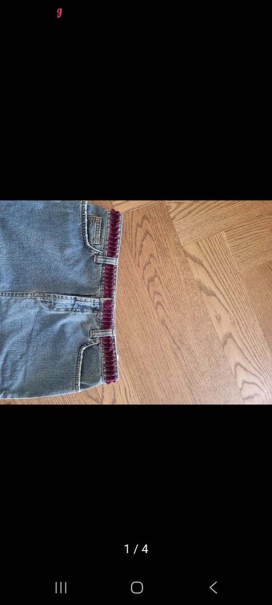 Kadın Mor Nakışlı Kot etek - Görsel 4