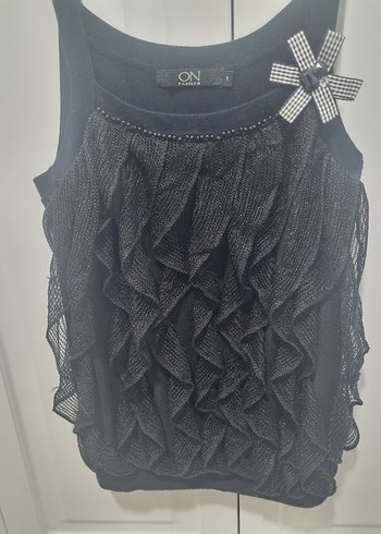 on fasion marka Düğmeli, Askılı Siyah Midi Triko buluz - Görsel 4