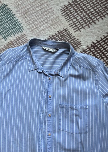 Zara Düğmeli Mavi Çizgili Kadın Gömlek - Görsel 2