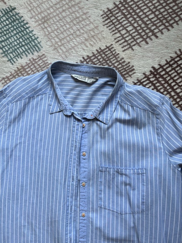 Zara Düğmeli Mavi Çizgili Kadın Gömlek - Görsel 2